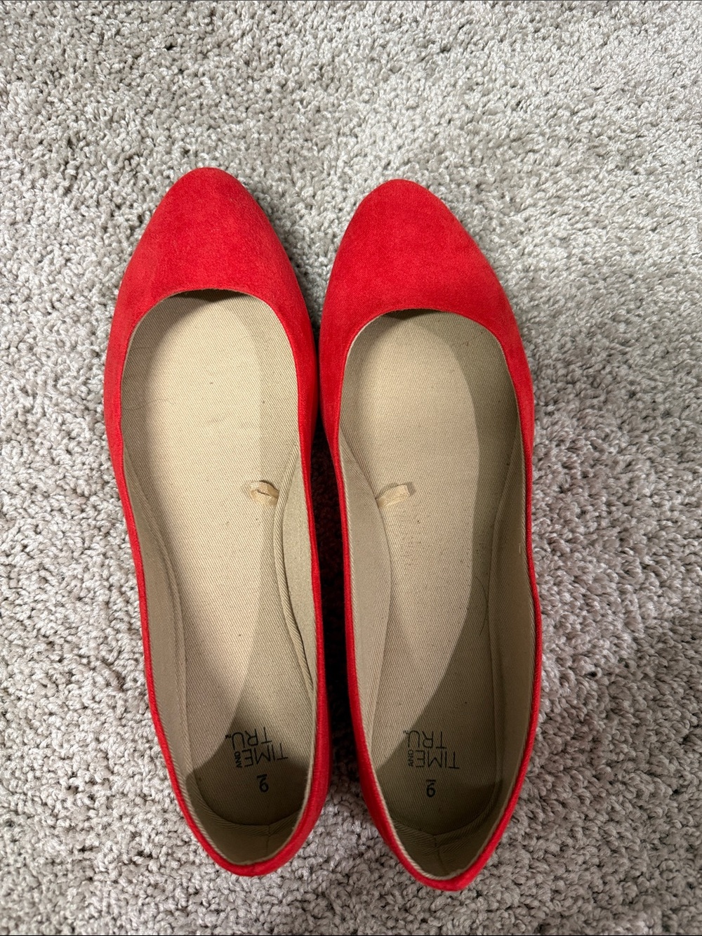 Time and Tru Red Pointed-Toe Ballet Flats